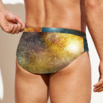 Blue Orange Stardust Galaxy Space Print Men's Swim Briefs