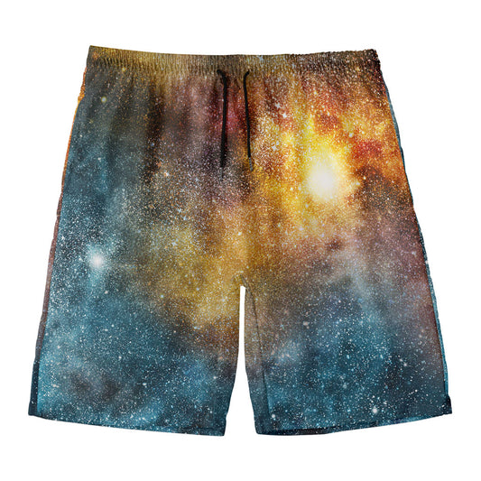 Blue Orange Stardust Galaxy Space Print Men's Swim Trunks