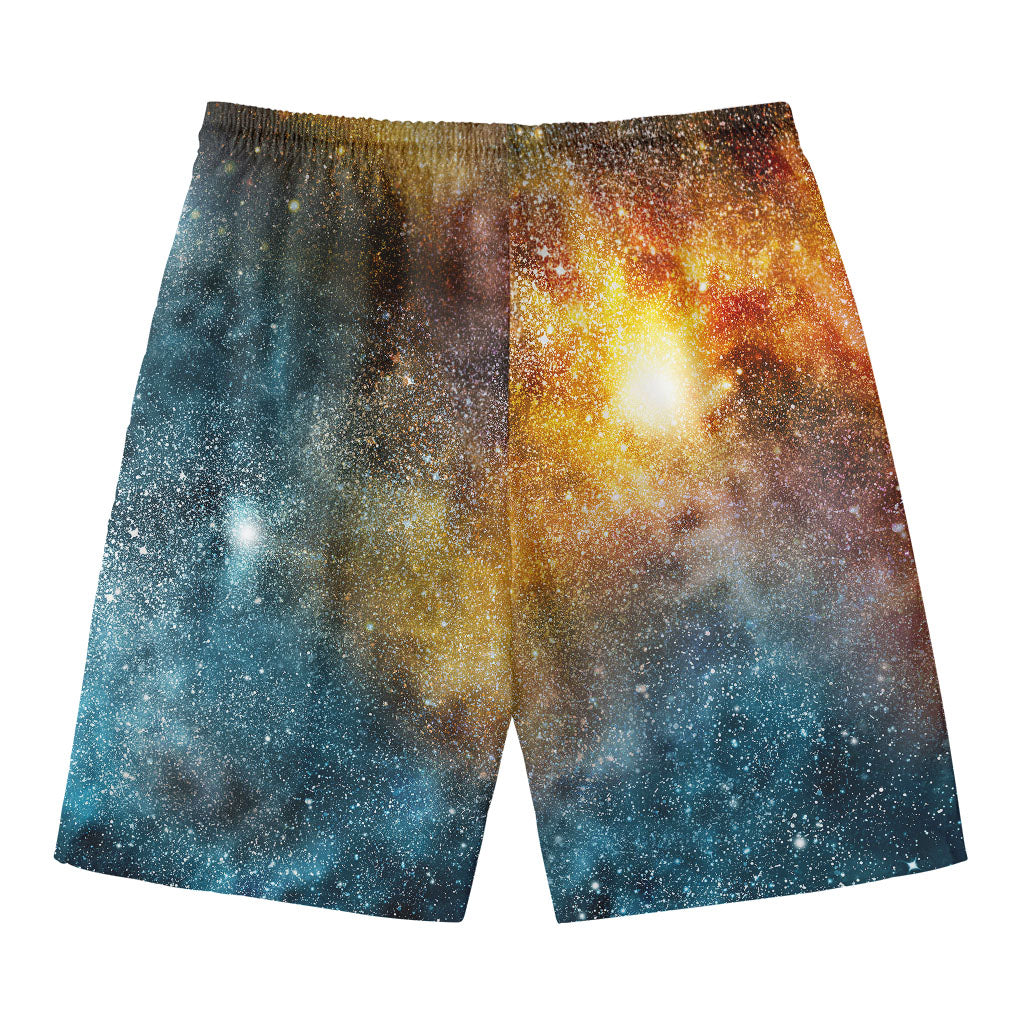 Blue Orange Stardust Galaxy Space Print Men's Swim Trunks