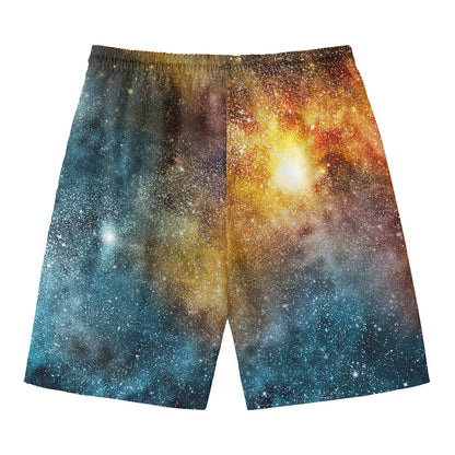 Blue Orange Stardust Galaxy Space Print Men's Swim Trunks
