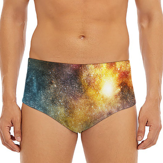 Blue Orange Stardust Galaxy Space Print Men's Triangle Swim Briefs