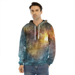 Blue Orange Stardust Galaxy Space Print Men's Velvet Pullover Hoodie