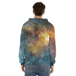 Blue Orange Stardust Galaxy Space Print Men's Velvet Pullover Hoodie