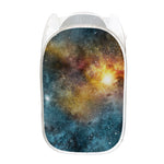 Blue Orange Stardust Galaxy Space Print Mesh Laundry Hamper