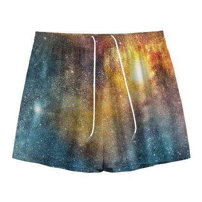 Blue Orange Stardust Galaxy Space Print Mesh Shorts