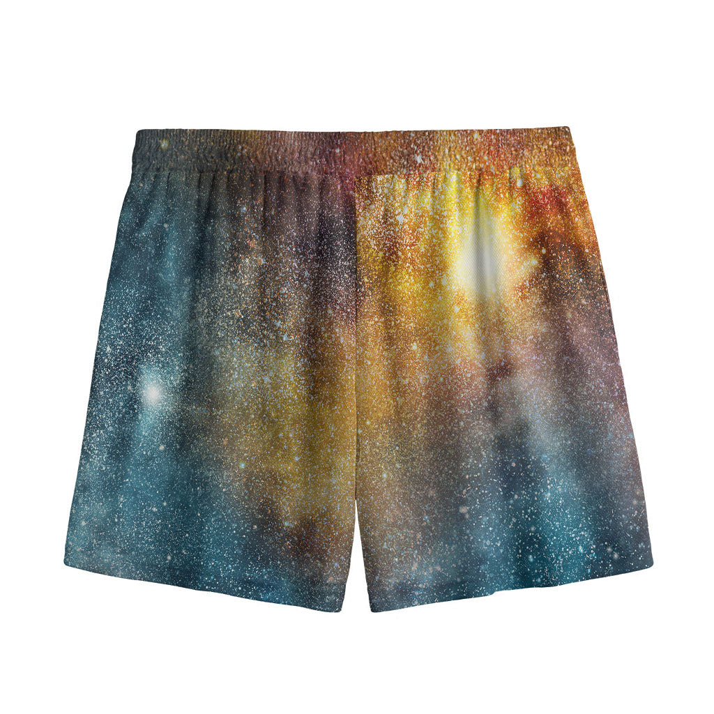 Blue Orange Stardust Galaxy Space Print Mesh Shorts
