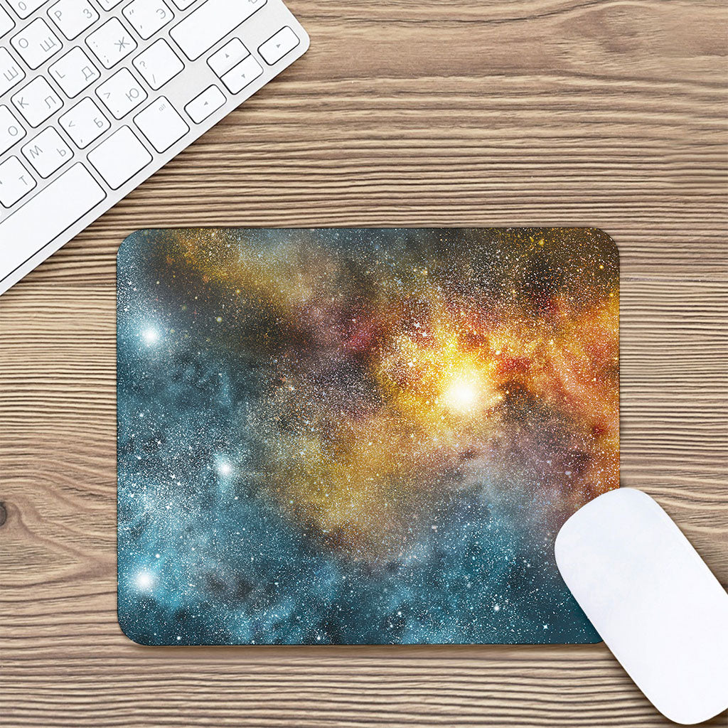 Blue Orange Stardust Galaxy Space Print Mouse Pad