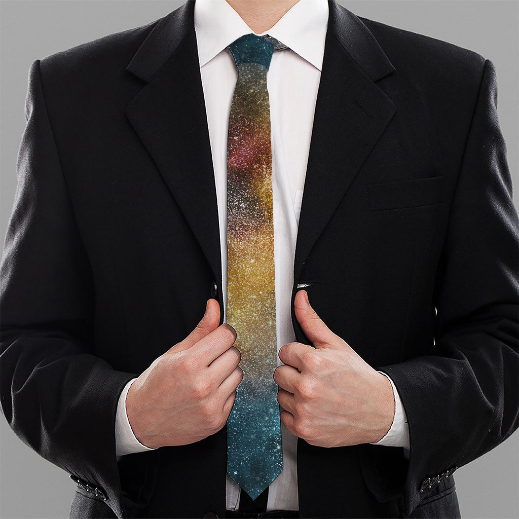 Blue Orange Stardust Galaxy Space Print Necktie