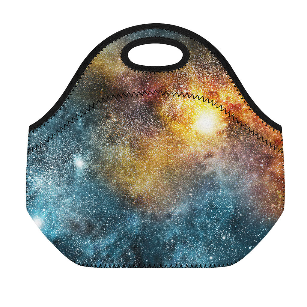 Blue Orange Stardust Galaxy Space Print Neoprene Lunch Bag