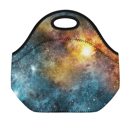 Blue Orange Stardust Galaxy Space Print Neoprene Lunch Bag
