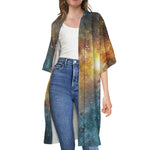 Blue Orange Stardust Galaxy Space Print Open Front Beach Cover Up