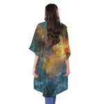 Blue Orange Stardust Galaxy Space Print Open Front Beach Cover Up