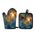 Blue Orange Stardust Galaxy Space Print Oven Mitt And Pot Holder Set