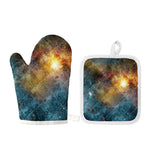 Blue Orange Stardust Galaxy Space Print Oven Mitt And Pot Holder Set
