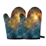 Blue Orange Stardust Galaxy Space Print Oven Mitts
