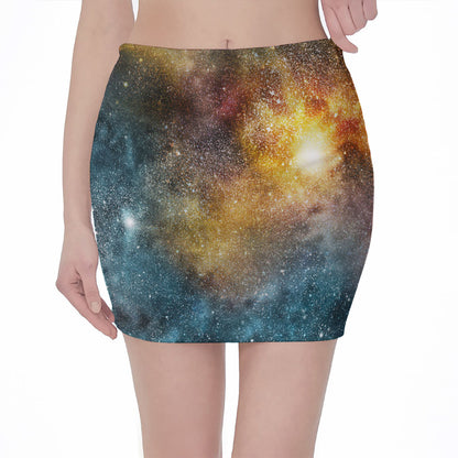 Blue Orange Stardust Galaxy Space Print Pencil Mini Skirt