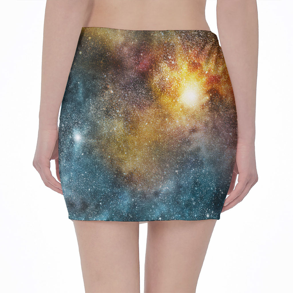 Blue Orange Stardust Galaxy Space Print Pencil Mini Skirt