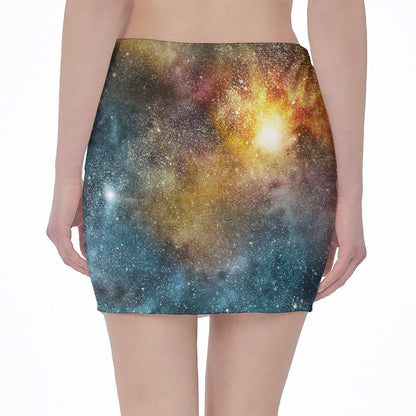 Blue Orange Stardust Galaxy Space Print Pencil Mini Skirt