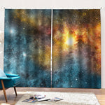 Blue Orange Stardust Galaxy Space Print Pencil Pleat Curtains