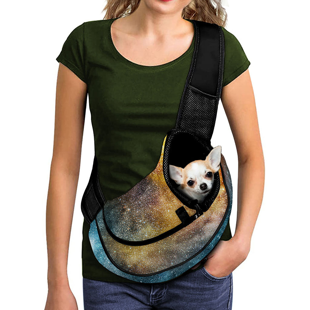 Blue Orange Stardust Galaxy Space Print Pet Sling Carrier
