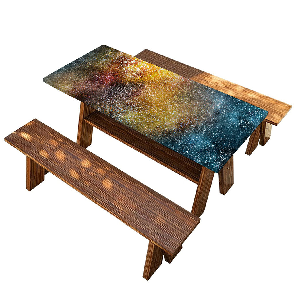 Blue Orange Stardust Galaxy Space Print Picnic Table Cover