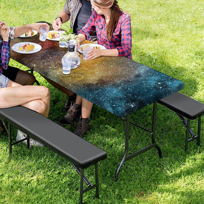 Blue Orange Stardust Galaxy Space Print Picnic Table Cover
