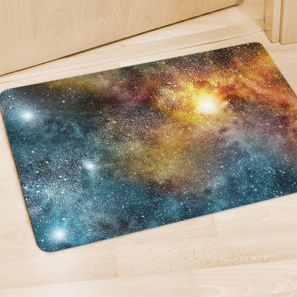 Blue Orange Stardust Galaxy Space Print Polyester Doormat