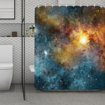 Blue Orange Stardust Galaxy Space Print Polyester Shower Curtain