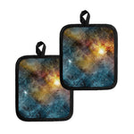 Blue Orange Stardust Galaxy Space Print Pot Holders