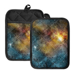Blue Orange Stardust Galaxy Space Print Pot Holders With Pocket