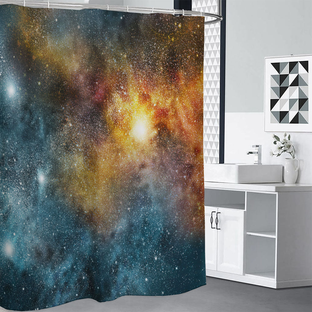 Blue Orange Stardust Galaxy Space Print Premium Shower Curtain
