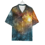 Blue Orange Stardust Galaxy Space Print Rayon Hawaiian Shirt