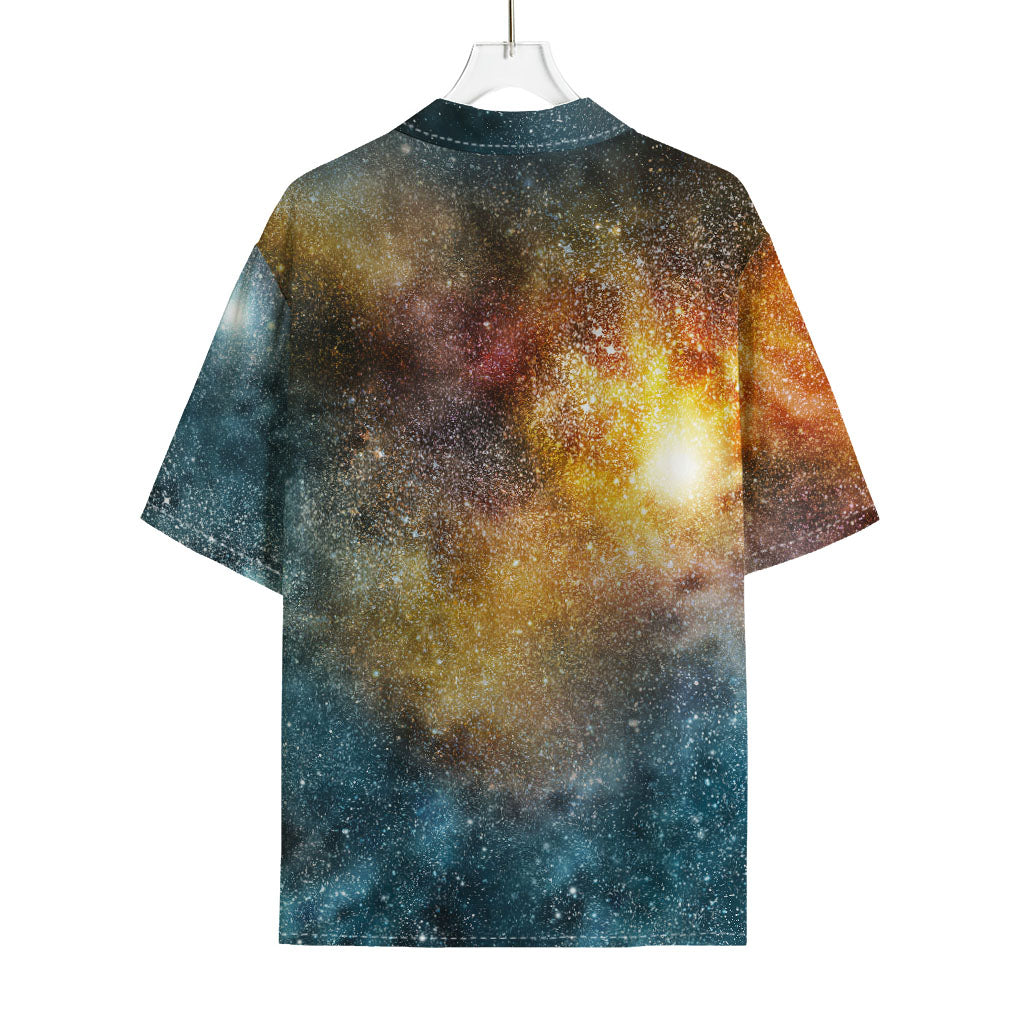 Blue Orange Stardust Galaxy Space Print Rayon Hawaiian Shirt
