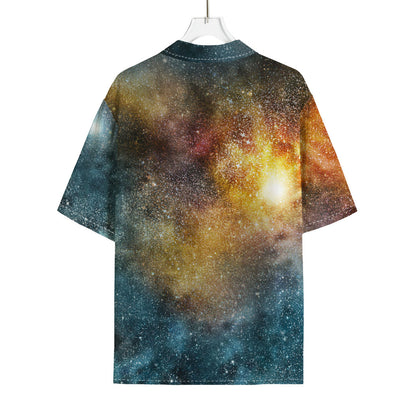 Blue Orange Stardust Galaxy Space Print Rayon Hawaiian Shirt