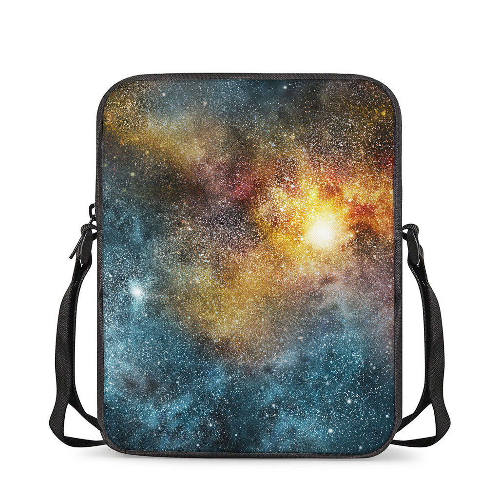 Blue Orange Stardust Galaxy Space Print Rectangular Crossbody Bag