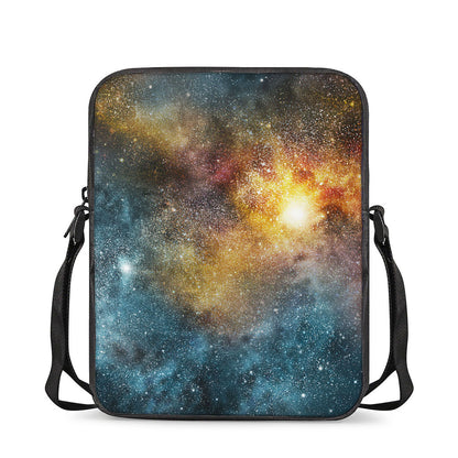 Blue Orange Stardust Galaxy Space Print Rectangular Crossbody Bag