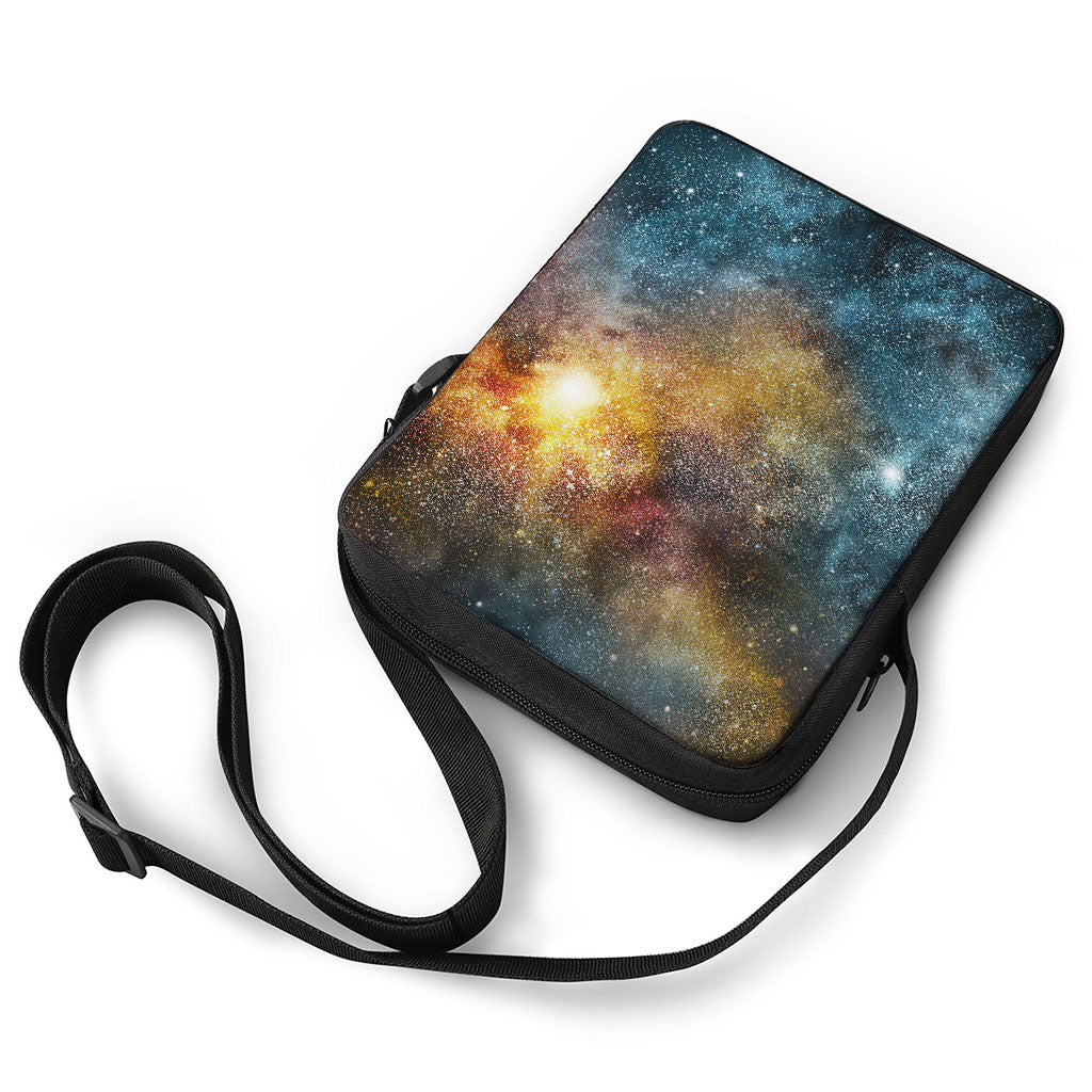 Blue Orange Stardust Galaxy Space Print Rectangular Crossbody Bag