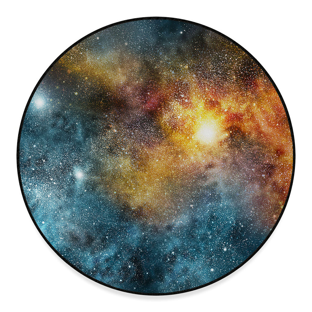 Blue Orange Stardust Galaxy Space Print Round Floor Mat