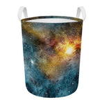 Blue Orange Stardust Galaxy Space Print Round Laundry Basket