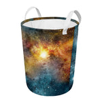 Blue Orange Stardust Galaxy Space Print Round Laundry Basket