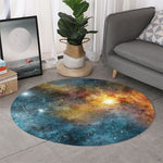 Blue Orange Stardust Galaxy Space Print Round Rug