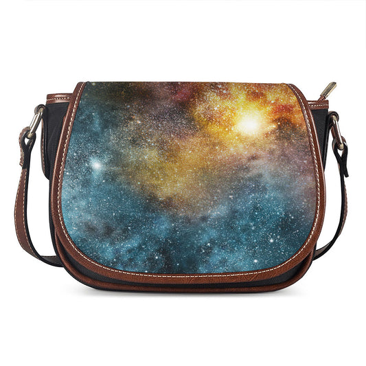 Blue Orange Stardust Galaxy Space Print Saddle Bag