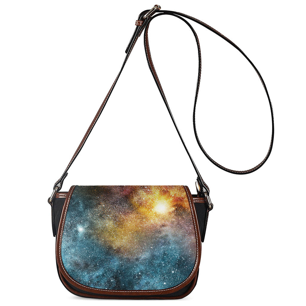 Blue Orange Stardust Galaxy Space Print Saddle Bag
