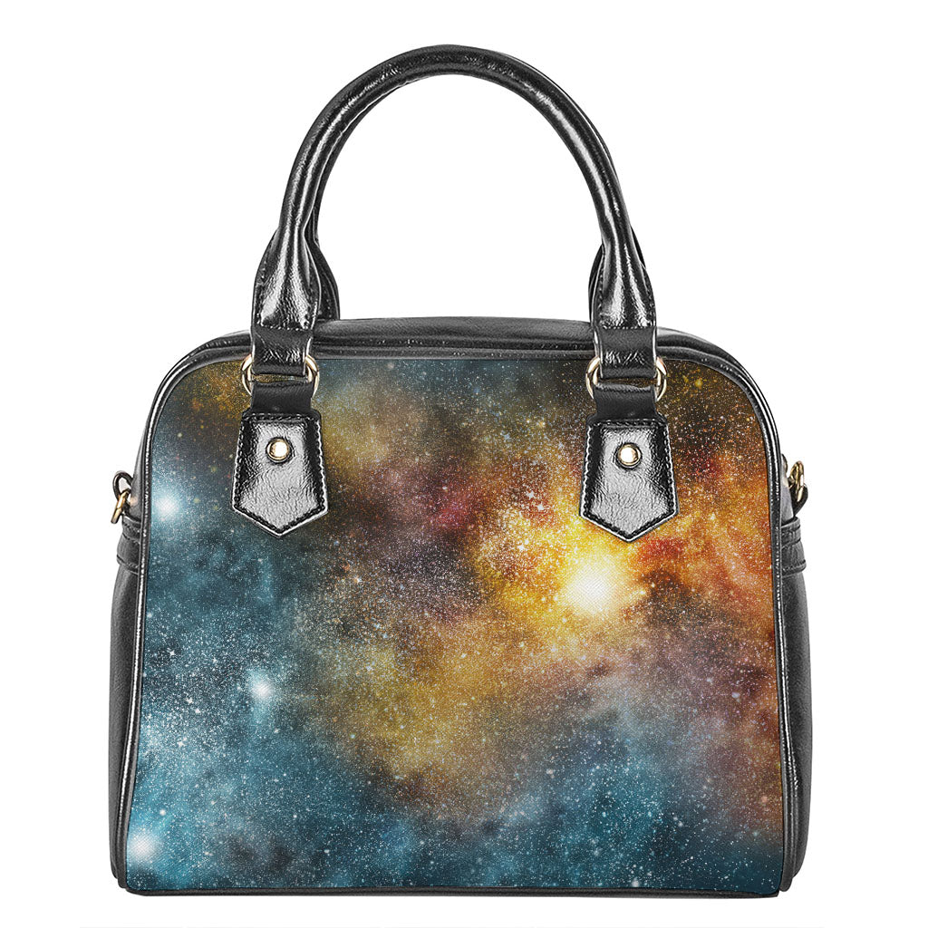 Blue Orange Stardust Galaxy Space Print Shoulder Handbag