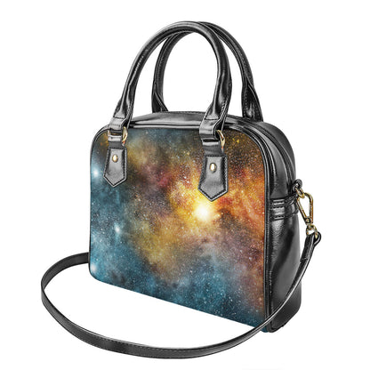 Blue Orange Stardust Galaxy Space Print Shoulder Handbag