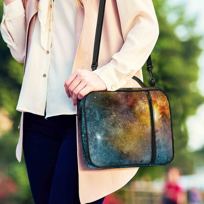 Blue Orange Stardust Galaxy Space Print Shoulder Strap Bible Bag
