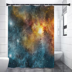 Blue Orange Stardust Galaxy Space Print Shower Curtain
