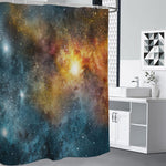 Blue Orange Stardust Galaxy Space Print Shower Curtain