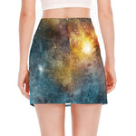 Blue Orange Stardust Galaxy Space Print Side Slit Mini Skirt