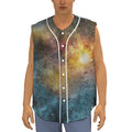 Blue Orange Stardust Galaxy Space Print Sleeveless Baseball Jersey